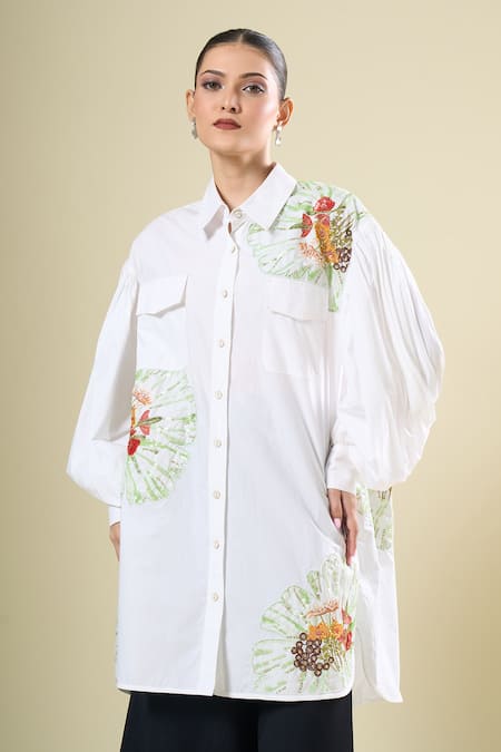 Afew By Rahul Mishra_White Cotton Embroidery Collared Shirt _at_Aza_Fashions