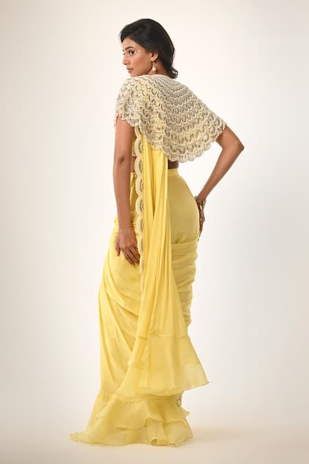 COUTURE BY NIHARIKA Yellow Organza & Satin Georgette Saree Set 