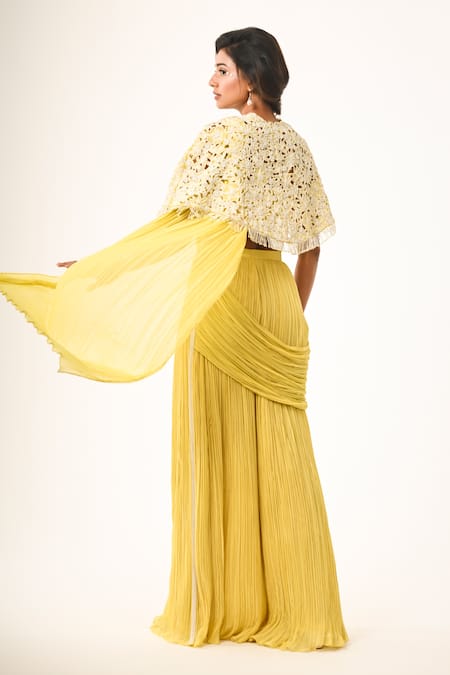 COUTURE BY NIHARIKA Yellow Organza & Georgette Draped Saree Set 