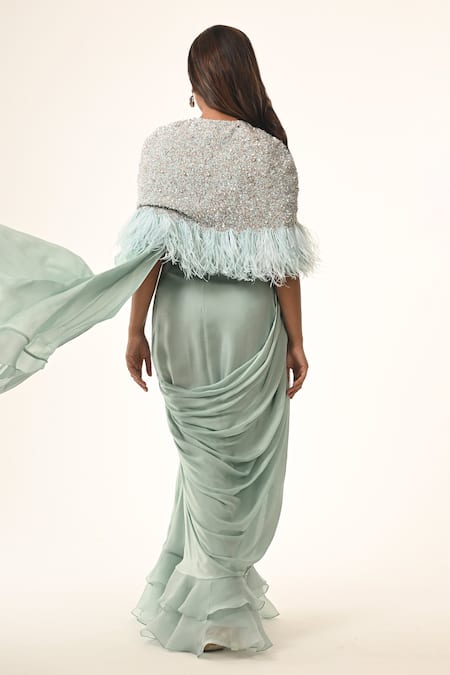 COUTURE BY NIHARIKA Powder Blue Pre-Draped Saree Set 