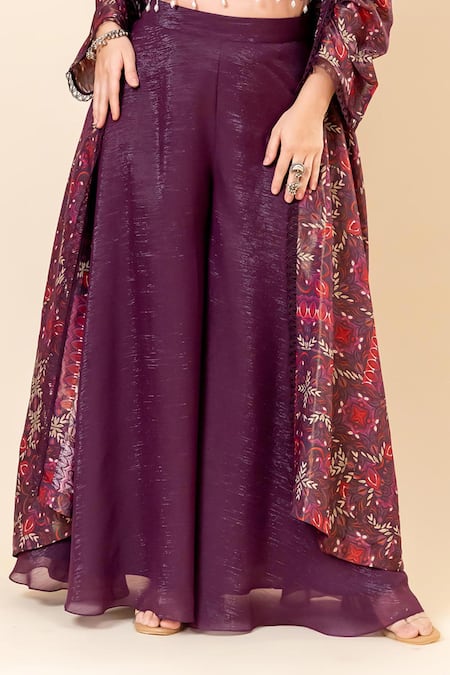 Buy_Mamicha_Wine Crepe Sequins Open , Sweetheart Printed Cape Set_Online_at_Aza_Fashions