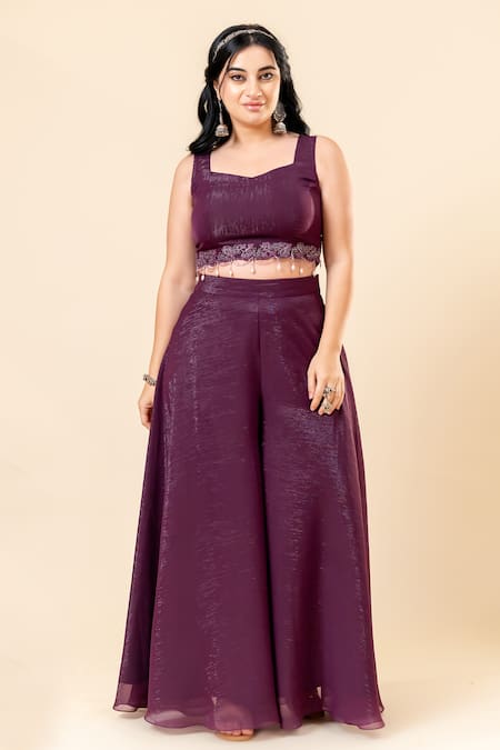 Shop_Mamicha_Wine Crepe Sequins Open , Sweetheart Printed Cape Set