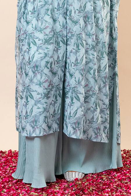 Mamicha_Green Chiffon V-neck Cyan-green Sparkle Overlay Set_at_Aza_Fashions