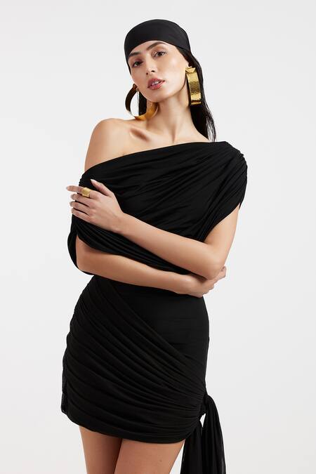 Buy Deme By Gabriella Black Asymmetric Designer Draped Dress Online at Aza Fashions Buy_Deme By Gabriella_Black Asymmetric Designer Draped Dress _Online_at_Aza_Fashions