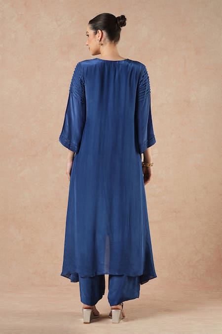 Dori & CO. Sapphire Blue Silk Crepe Kurta & Pants Set 