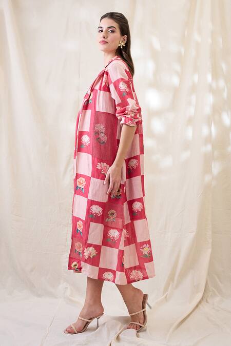 Shop_Soup By Sougat Paul_Pink Cotton, Net Embroidery Collared Ravya Dress With Embellished Jacket _Online_at_Aza_Fashions