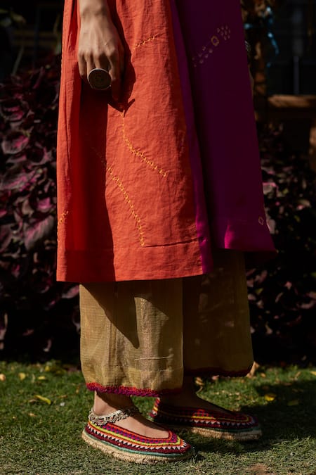 Medha_Pink Silk Beads Round Neck Multi Color Handcrafted Tunic _Online_at_Aza_Fashions