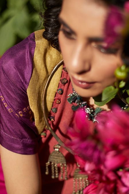 Shop_Medha_Pink Silk Beads Round Neck Multi Color Handcrafted Tunic 