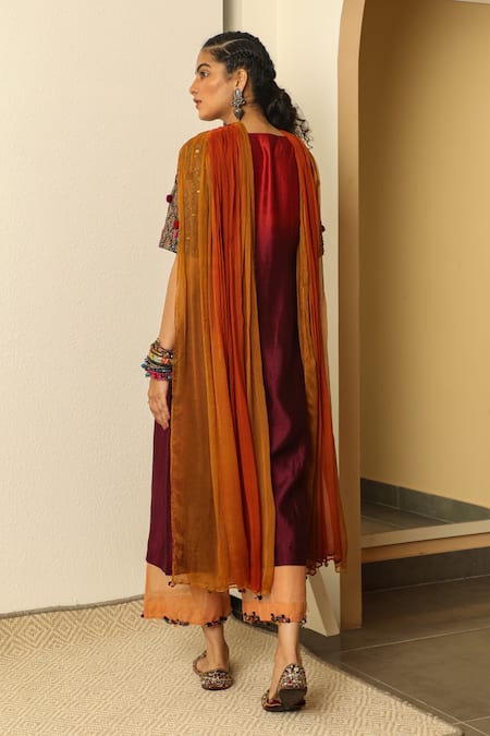 Medha Orange & Mustard Chiffon Dupatta 