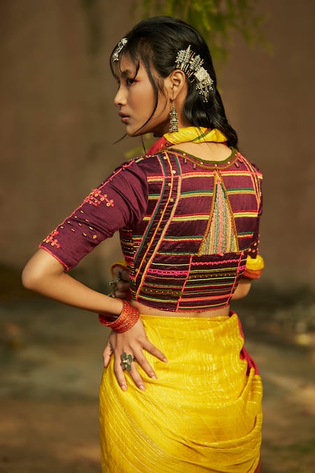 Medha Multi Color Handwoven Chiniya Silk Saree Set 