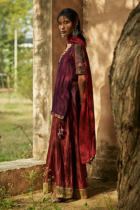 Medha Purple & Red Handwoven Tunic Set 