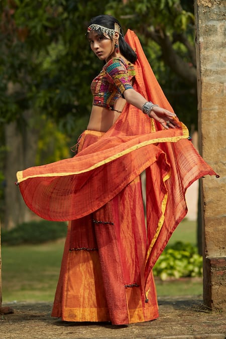 Medha Handwoven Chiniya Check Skirt Set 