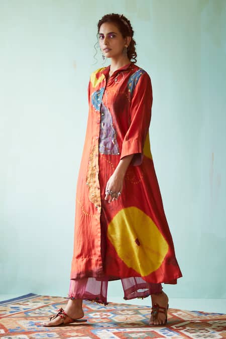 Medha Handcrafted Orange Tunic & Pant Set 