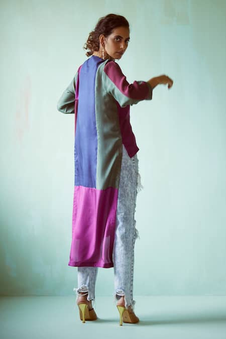 Medha Teal & Maroon Habutai Silk Shirt 