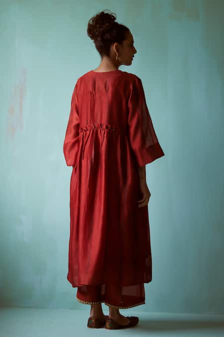 Medha Dark Orange Chanderi Kurta & Pant Set 