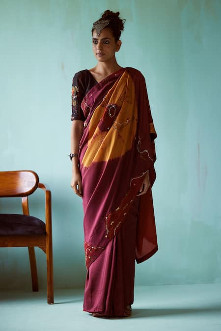 Medha Maroon Mustard Handwoven Silk Saree Set 