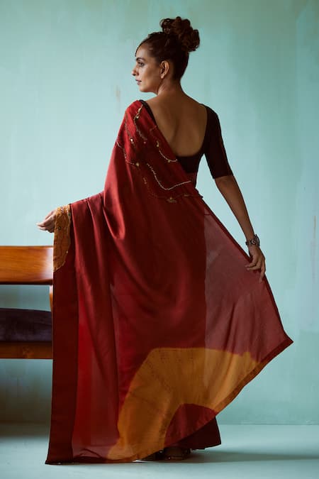 Medha Maroon Mustard Handwoven Silk Saree Set 