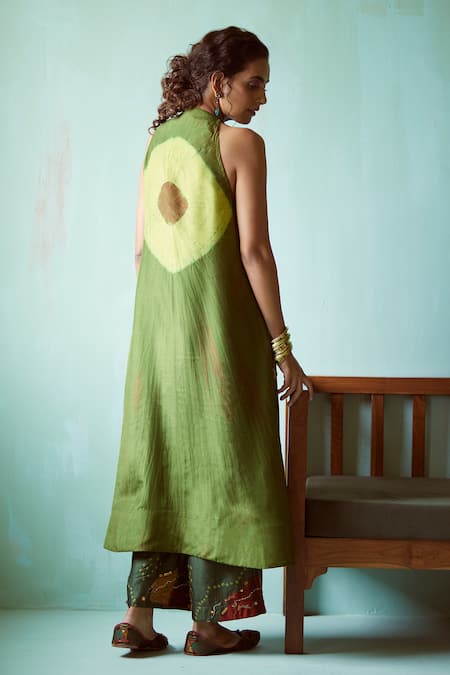 Medha Green Habutai Silk Tunic & Chanderi Pants 