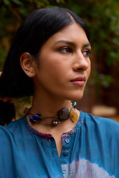 Medha Red Silk, Cotton Round Neck Teal Blue Tunic And Pant Set Online at Aza Fashions Medha_Red Silk, Cotton Round Neck Teal Blue Tunic And Pant Set _Online_at_Aza_Fashions