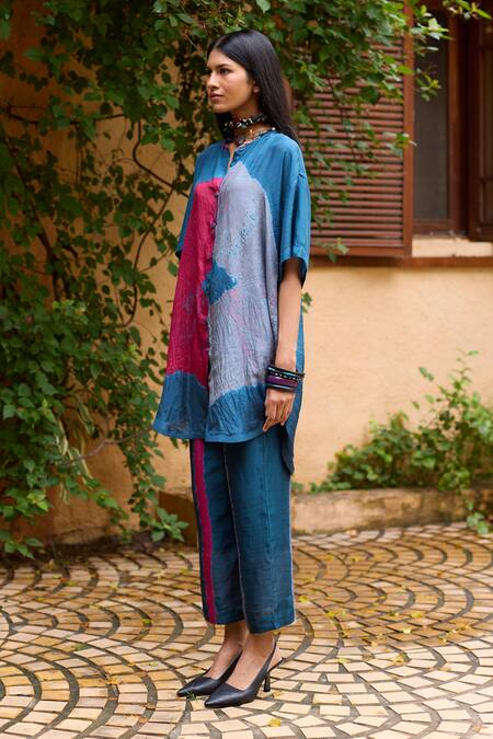 Buy Medha Red Silk, Cotton Round Neck Teal Blue Tunic And Pant Set Online at Aza Fashions Buy_Medha_Red Silk, Cotton Round Neck Teal Blue Tunic And Pant Set _Online_at_Aza_Fashions