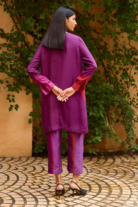 Medha Purple Silk Tunic & Pant Set 