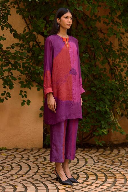Medha Purple Silk, Cotton Round Neck Tunic And Pant Set Online at Aza Fashions Medha_Purple Silk, Cotton Round Neck Tunic And Pant Set _Online_at_Aza_Fashions