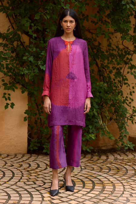 Buy Medha Purple Silk, Cotton Round Neck Tunic And Pant Set Online at Aza Fashions Buy_Medha_Purple Silk, Cotton Round Neck Tunic And Pant Set _Online_at_Aza_Fashions
