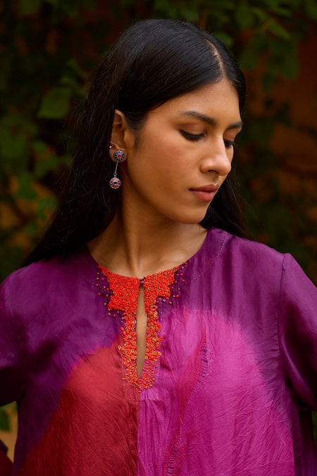 Medha Purple Silk, Cotton Round Neck Tunic And Pant Set at Aza Fashions Medha_Purple Silk, Cotton Round Neck Tunic And Pant Set _at_Aza_Fashions