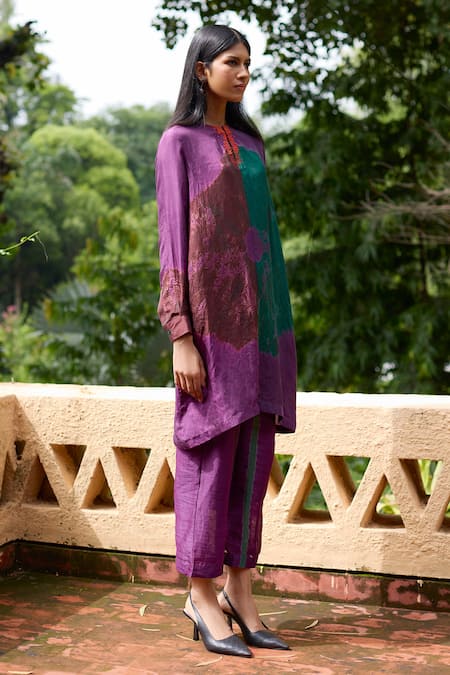 Medha Purple Silk Tunic & Pant Set 