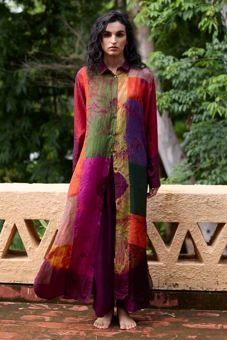 Medha Multi Color Silk Tunic & Chiffon Pants 