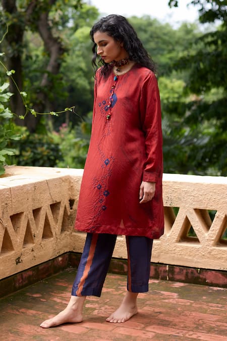 Medha Orange Silk Tunic & Pant Set 