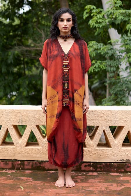 Medha Orange Crinkled Satin Chiffon Kurta Set 