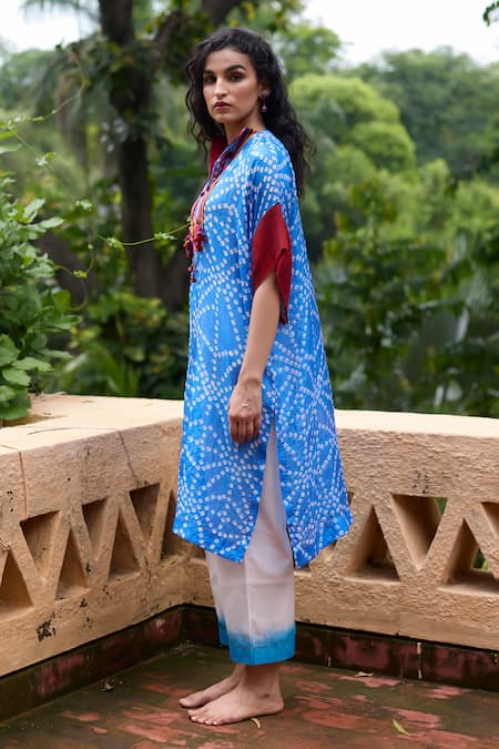 Medha Light Blue Silk Tunic & Pant Set 