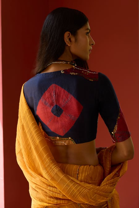 Medha Yellow & Blue Silk Saree with Blouse 