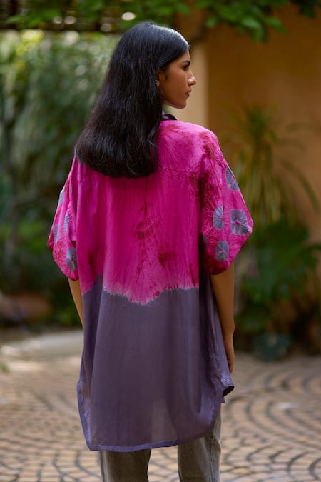 Medha Handcrafted Pink & Grey Silk Shirt 