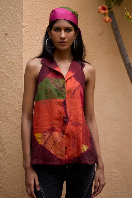 Medha Multi Color Silk Embroidery Collared Handcrafted Shirt