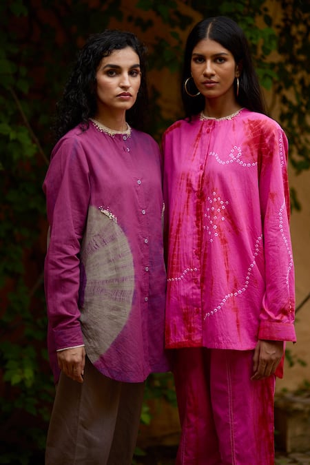 Buy Medha Pink Cotton Embroidery Round Neck And Grey Handcrafted Kurta Pant Set Online at Aza Fashions Buy_Medha_Pink Cotton Embroidery Round Neck And Grey Handcrafted Kurta Pant Set _Online_at_Aza_Fashions
