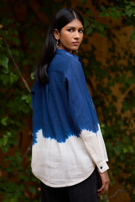 Medha Blue & White Handcrafted Shirt 