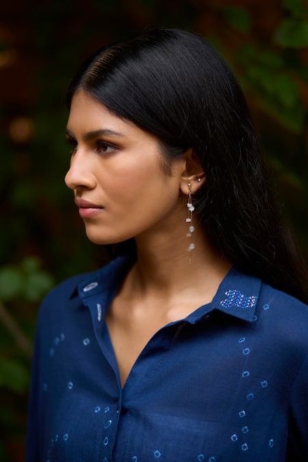 Medha Blue Cotton Embroidery Collared And White Handcrafted Shirt Online at Aza Fashions Medha_Blue Cotton Embroidery Collared And White Handcrafted Shirt _Online_at_Aza_Fashions
