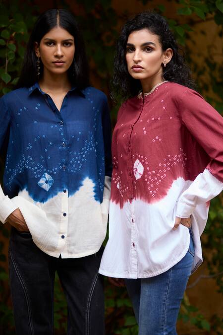 Buy Medha Blue Cotton Embroidery Collared And White Handcrafted Shirt Online at Aza Fashions Buy_Medha_Blue Cotton Embroidery Collared And White Handcrafted Shirt _Online_at_Aza_Fashions
