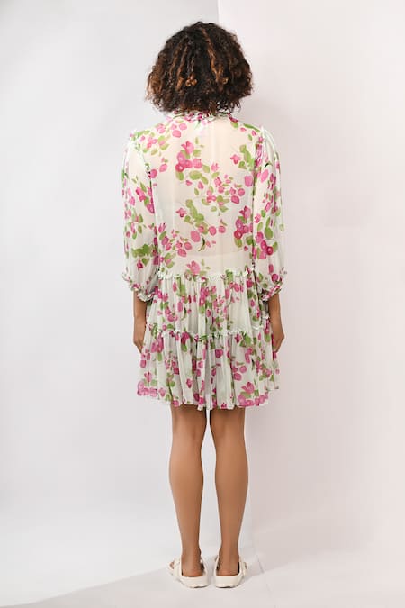 Rimi Nayak Bougainvillea Printed Tiered Dress 