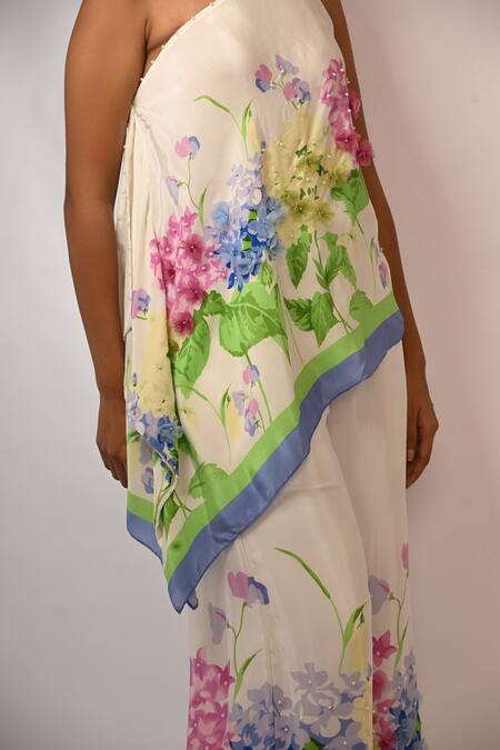 Rimi Nayak White Viscose, Crepe Embroidery One Shoulder Printed Top Online at Aza Fashions Rimi Nayak_White Viscose, Crepe Embroidery One Shoulder Printed Top _Online_at_Aza_Fashions