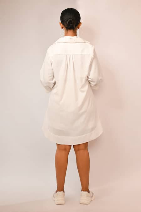 Shop Rimi Nayak White Polyester, Rayon Pearls Collared Shirt Dress With Beads at Aza Fashions Shop_Rimi Nayak_White Polyester, Rayon Pearls Collared Shirt Dress With Beads _at_Aza_Fashions