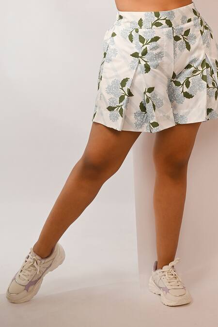 Buy Rimi Nayak Blue Polyester, Rayon Hydrangea Printed Shorts Online at Aza Fashions Buy_Rimi Nayak_Blue Polyester, Rayon Hydrangea Printed Shorts _Online_at_Aza_Fashions