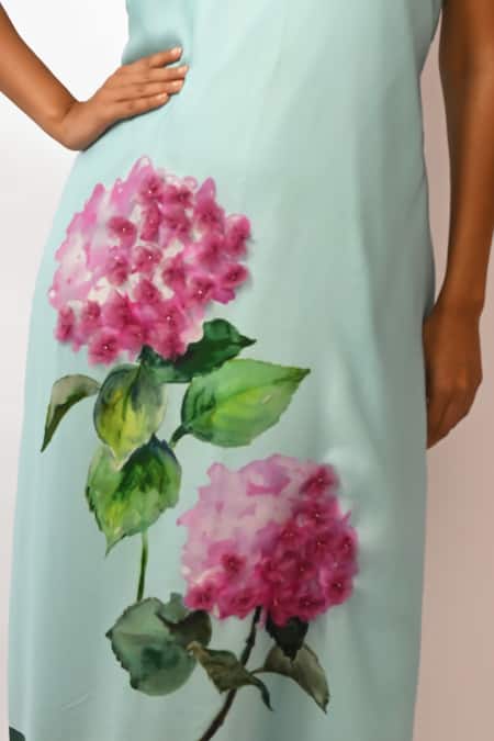 Buy Rimi Nayak Blue Bemberg, Satin Embroidery Off-shoulder Hydrangea Dress Online at Aza Fashions Buy_Rimi Nayak_Blue Bemberg, Satin Embroidery Off-shoulder Hydrangea Dress _Online_at_Aza_Fashions