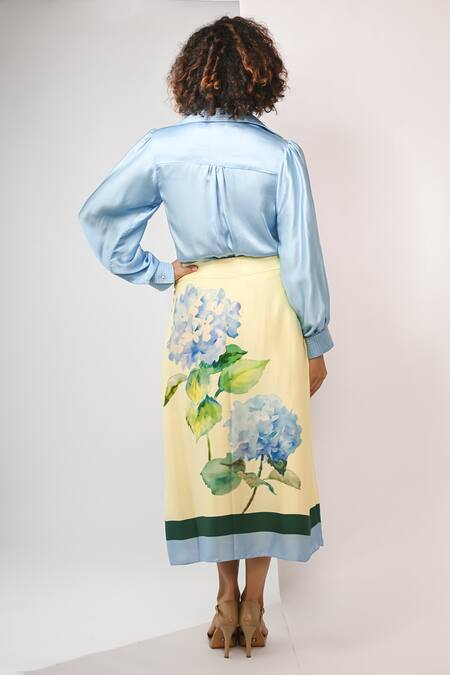 Rimi Nayak Blue Satin Shirt with Stitch Detailing 