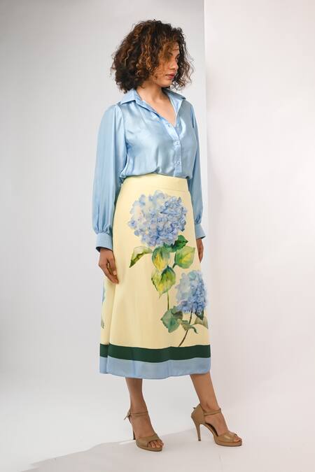 Buy Rimi Nayak Blue Bemberg, Satin Collared Shirt With Stitch Detailing Online at Aza Fashions Buy_Rimi Nayak_Blue Bemberg, Satin Collared Shirt With Stitch Detailing _Online_at_Aza_Fashions