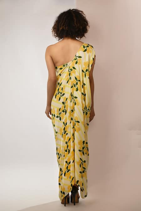 Rimi Nayak Yellow Hydrangea Printed Maxi Dress 