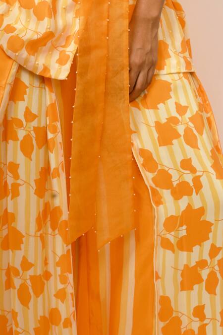 Shop_Rimi Nayak_Orange Viscose, Crepe Bougainvillea Printed Trouser _Online_at_Aza_Fashions