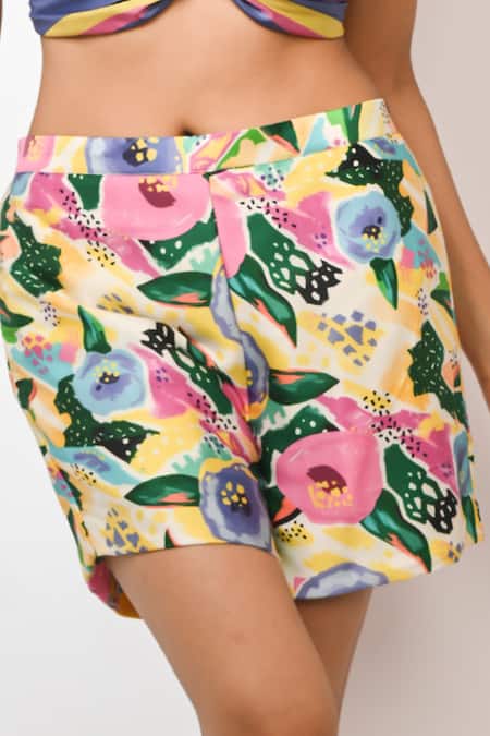 Shop_Rimi Nayak_Multi Color Bemberg, Satin Floral Printed Shorts _Online_at_Aza_Fashions